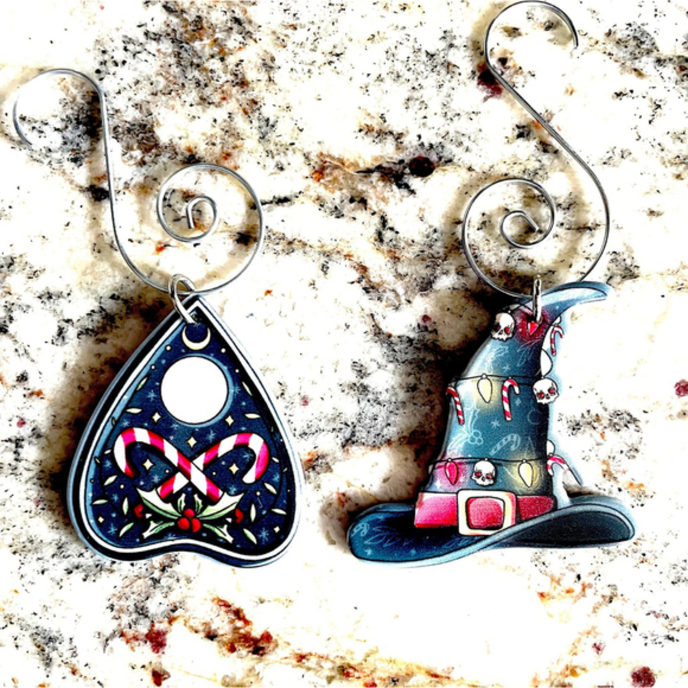 Set of 2 Witchy Christmas Tree Ornaments, Witch Hat Decoration